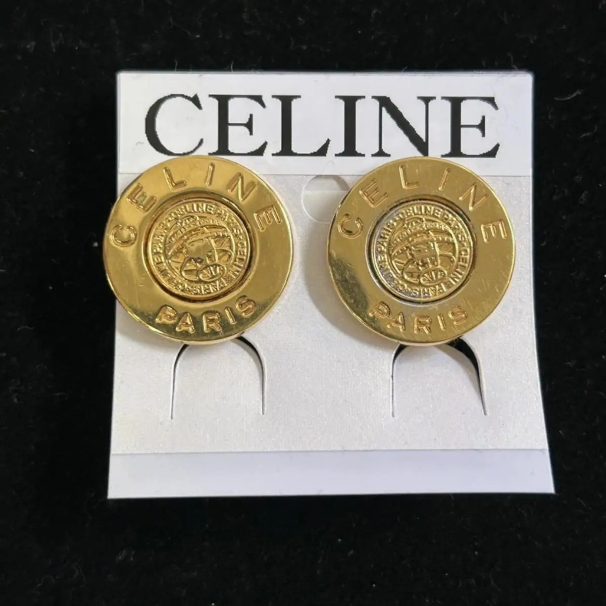 Pre-owned Celine As Shown Shoulder Bags Vintage Gold Globe Button Clip On Earrings 10265945