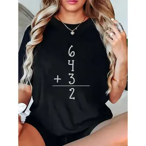Women's Funny Math Equation Print Black T-Shirt, Casual Daily Wear for Women, Trendy Numerical Design Top for Party, Shopping & Everyday