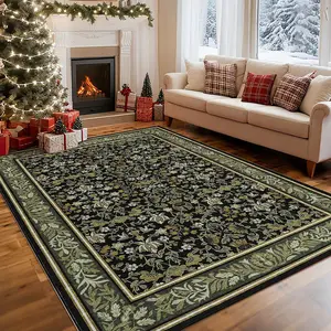 Vintage Plant Pattern Carpet, Foldable Washable Non-Slip Rug for Living Room Bedroom, Large Soft Home Decorative Area Rug Mat