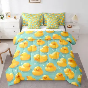 Feelyou 7-Piece Ultra-Soft Duck Print Bedding Set - Animal Cartoon Motif Comforter Set, Microfiber Luxe Bed-in-a-Bag with Bedding Sheets for Pet Lovers (Multi-Size)