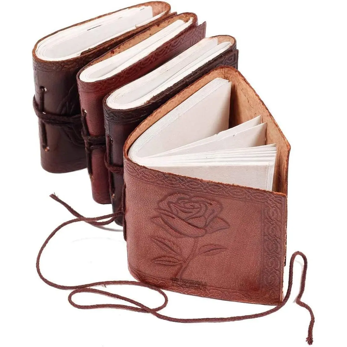 Handmade Leather Bound Book of Shadows Mini Notebook Blank Unlined Small Pocket  Journal For Office Artist Architect Personal Note  Diary for Women and Men Rose Miniature (Set of 4)
