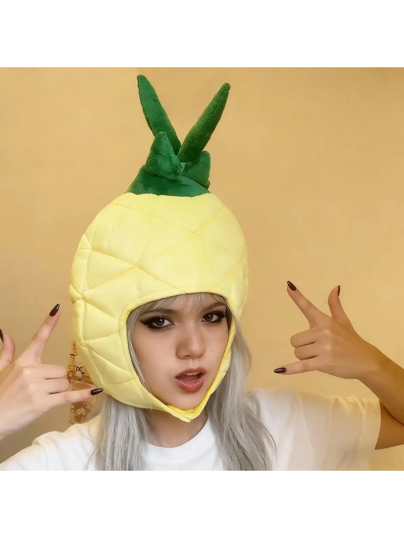 Cute fruit plush pineapple headgear hat photo prop cosplay plush hood