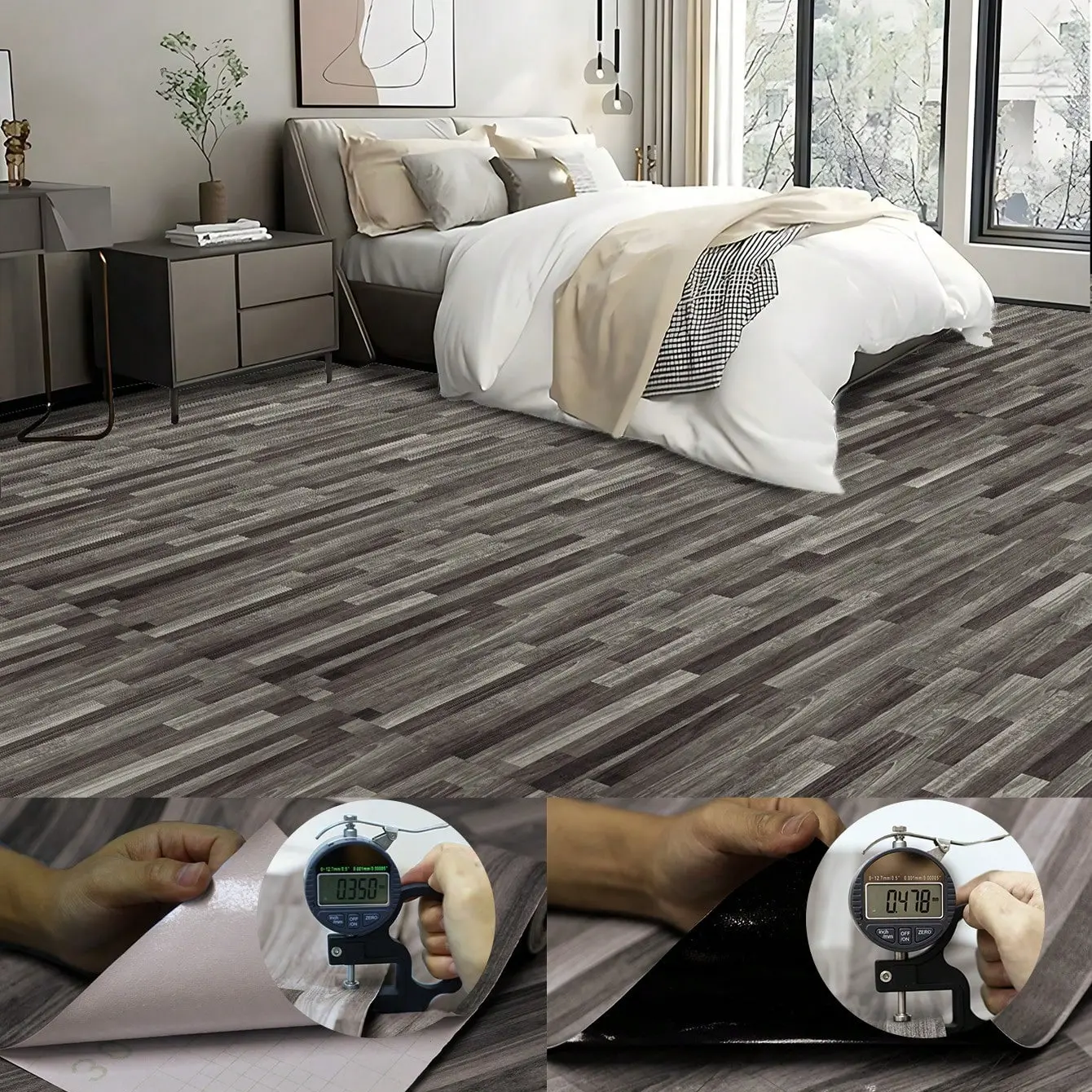Self Adhesive Floor Tile Roll Peel and Stick Vinyl Flooring Sticker Waterproof Durable Removable Floor Covering for Kitchen Bathroom Bedroom Living Room Apartment Home Renovation Decor