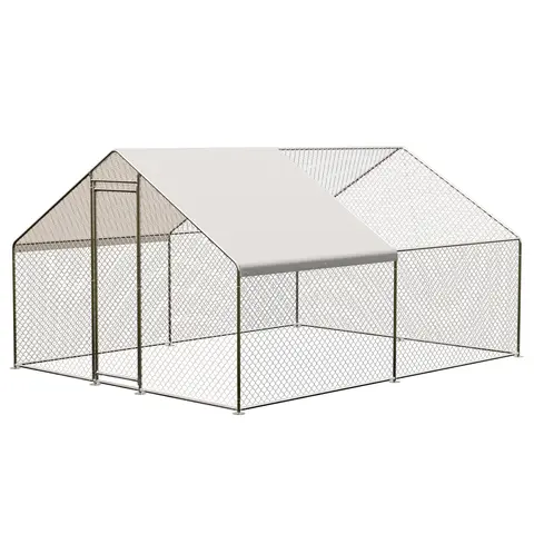 13.1FT Large Coated Metal Outdoor Chicken Coop Enclosure with Waterproof UV-Protection Cover, Walk-in Yard Pen, Easy Anti-Rust Bolt Assembly, Lockable Door, Hexagonal Wire Mesh, Predator-Safe for Chickens