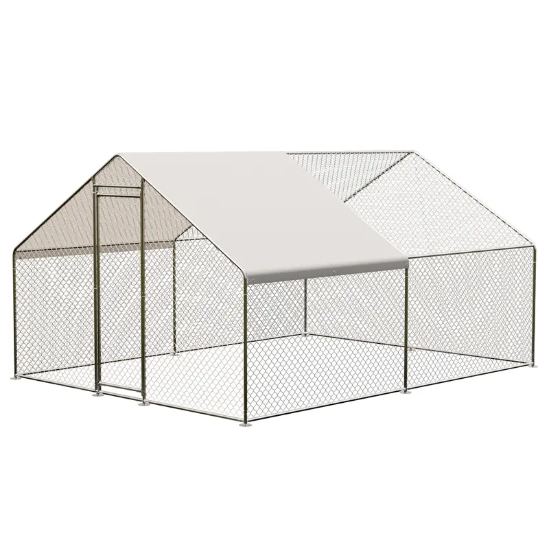 13.1FT Large Coated Metal Outdoor Chicken Coop Enclosure with Waterproof UV-Protection Cover, Walk-in Yard Pen, Easy Anti-Rust Bolt Assembly, Lockable Door, Hexagonal Wire Mesh, Predator-Safe for Chickens