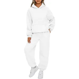 Elegant Fashion Women's 2-Piece Hooded Sweatpants Set White Long Sleeve Fitted Basic Minimalist Clothes Suits Casual Chic Everyday Wear Chic Womenwear