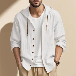 Cotton and Linen Men's Sports and Leisure Long-sleeved Shirt Hooded Fashion High Quality Trend Versatile