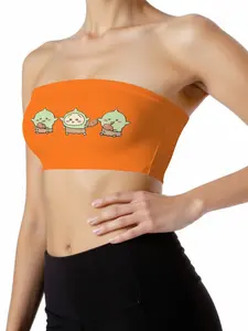 Summer women's tube top sports top, cute foodie-cartoon monster print, no steel ring-no padding elastic breathable bra, seamless, sweat-absorbent, non-slip design, suitable for matching dresses, yoga, leisure fitness gifts