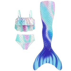 Girls Swimwear Fish Tail Set Swimsuit 3Pcs Mermaid Tail Bikini Set Children Bathing Suit Beachwear