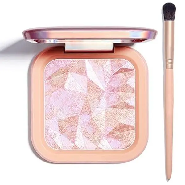 Highlighter Makeup Palette Shimmer Contour Palette Powder for Brighten Face Contour Gold Cheek Highlight Makeup, Long Lasting Highlighter Powder with Mirror for Illuminator Makeup (Pink Gold
