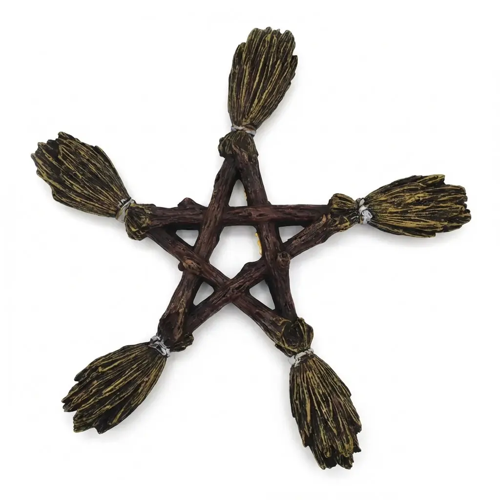 Broom Pentagram Wall Decor 6.75" — Rustic Witchcraft Home Art