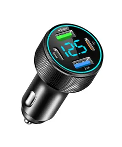 66W USB C Car Charger 4 Port Car Charger Adapter with 30W PD, 3.1A Aluminium Alloy Car Cigarette Lighter USB Charger with LED Voltmeter Compatible with Phone 15 14 13