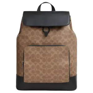 COACH Turner 30 Monogram Drawstring Backpack in Coated Canvas and Calfskin for Men, Large Size, Walnut Color