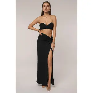 Black Deidra Draped Skirt Set