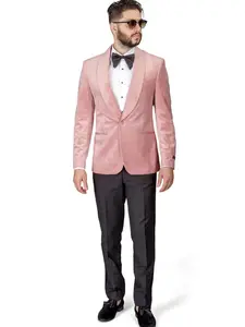 Slim Fit Shawl Lapel 1 Button Pink Pastel Velvet Tuxedo Suit Wtih Black Pants Formal AZARMAN