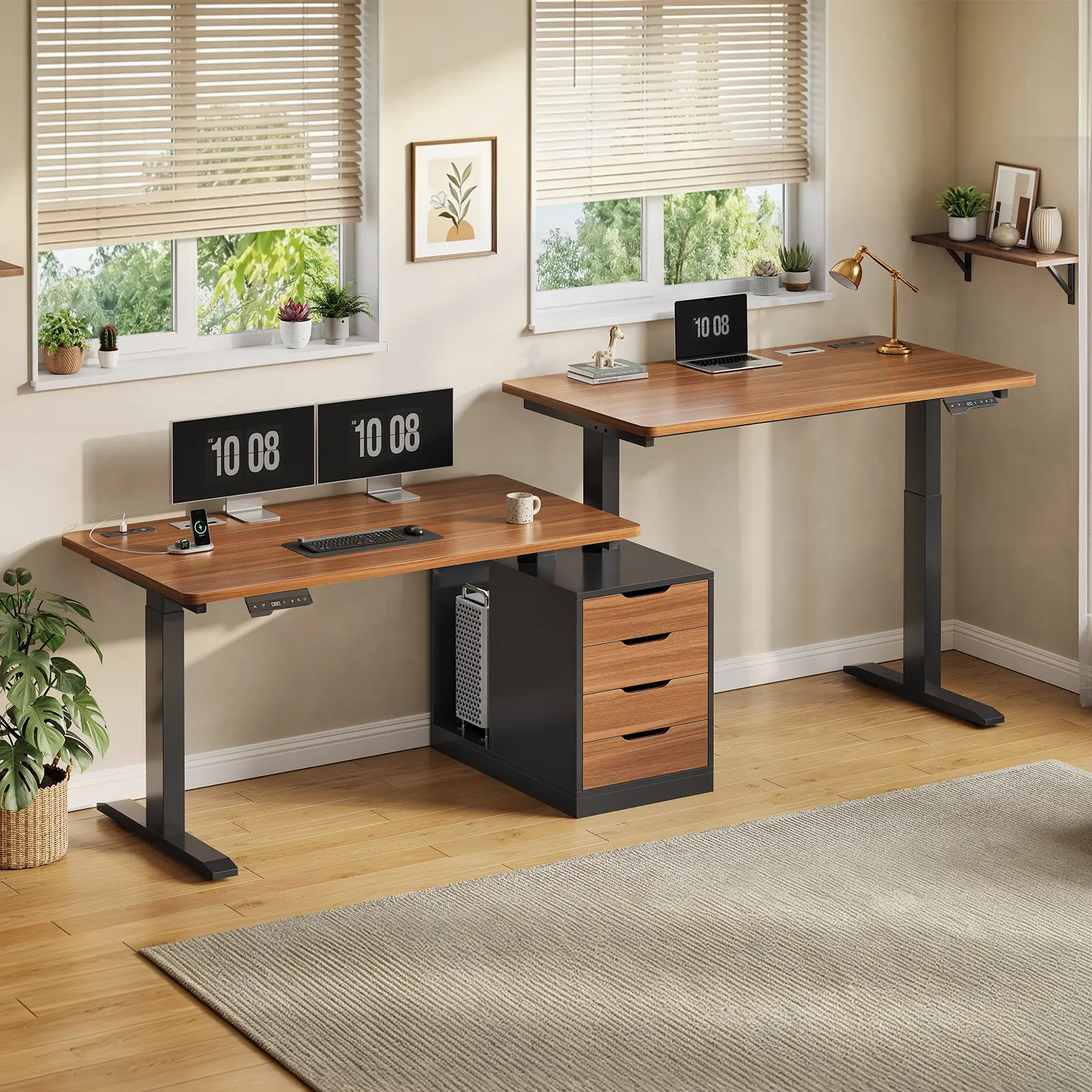 SEDETA 94-Inch Electric Height Adjustable Standing Desk, 2-Person Long Office Desk with 4 Drawers, 2 Power Outlets, CPU Stand & Cable Management for Home Office