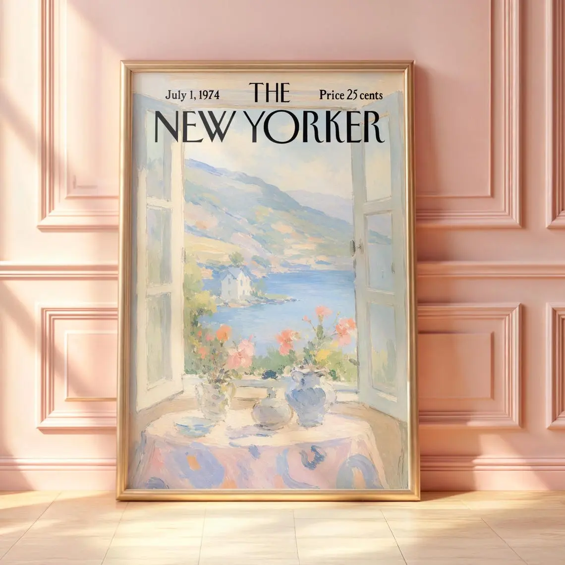Vintage New York Coastal Window Poster (Unframed), Mediterranean Sea View Wall Art, French Riviera Print, Coastal Cottage Decor, Magazine Cover