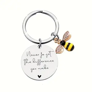 Inspiring Bee Keychain, Stainless Steel Material, Engraved with Love and Motivational Text, Ideal Gift for Friends and Family