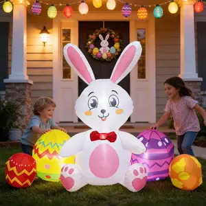 Easter Inflatable Outdoor Decorations, Easter Theme, LED Light Included Easter Bunny Egg, Perfect for Holiday Party Lawn Decoration, Outdoor Decorative Lights, Party Lighting Decoration