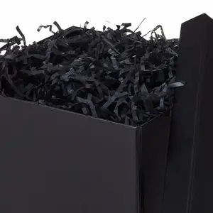 Medium-sized gift box with lid, containing shredded paper (black 7-inch box), suitable for various occasions such as weddings, graduations, birthdays, Father's Day, and best man gifts.