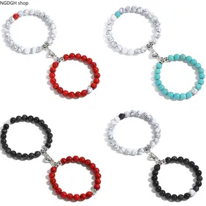Black Lava White Crackle Volcanic Stone Beaded Bracelet - 2-Tone Sports Wristband with Vintage Silver Magnetic Clasp, Lightweight Aromatherapy Jewelry for Women, Ideal for Everyday Wear & Yoga
