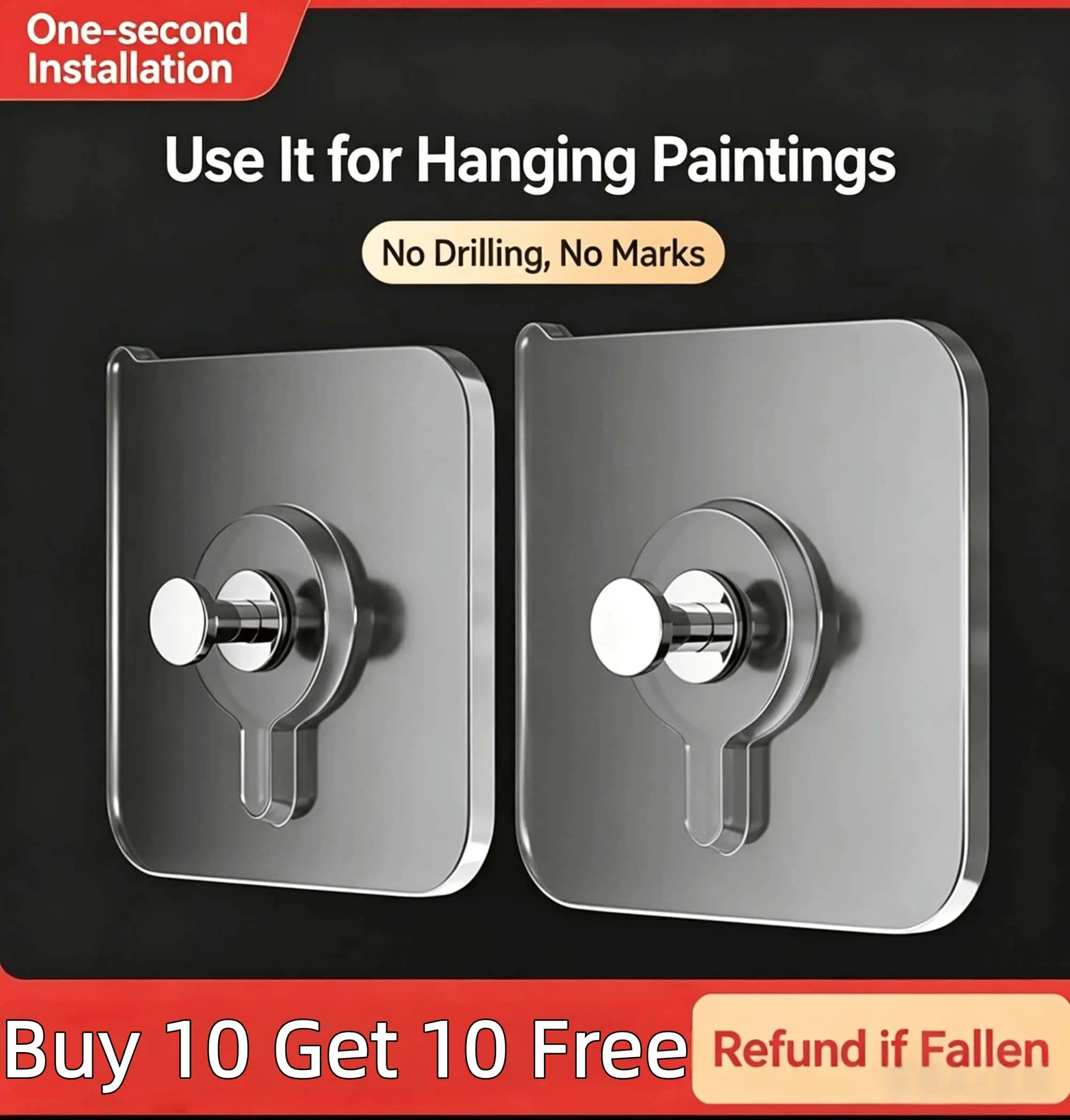 Buy 10 Get 10 Free Punch-Free Picture Hanger No Drill Seamless Wall Hook Heavy Duty Adhesive Hanger for Frames Wedding Photos