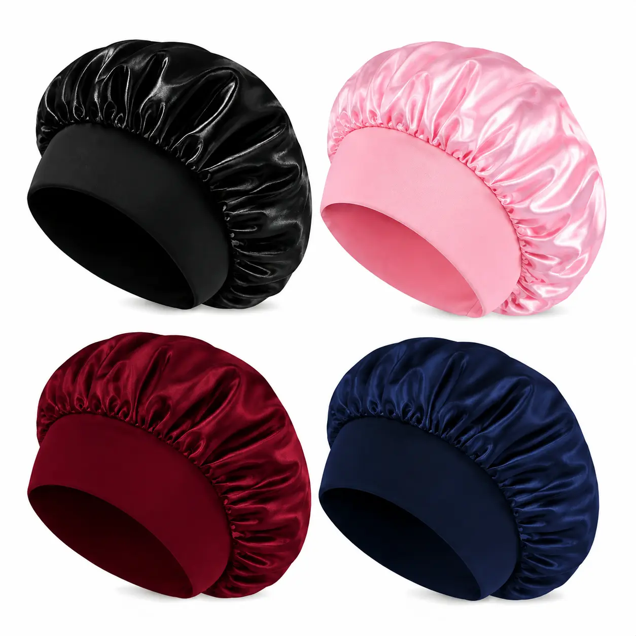 Adult Silk Satin Haircare Sleeping Bonnet - Adjustable Elastic Band Pull-On Cap, Heatless Smooth Wrap for Curly Hair, Minimizes Frizz, Protects Wavy/Straight Hair ( Single Item)