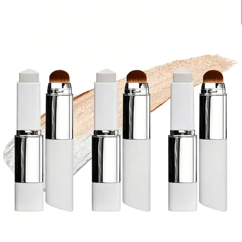 2-in-1 Korean Color Changing Foundation Stick with Detachable Brush Tip - Medium to Full Coverage, Dewy Finish, Tinted Base Makeup for Blend, Contour, Collagen Boost