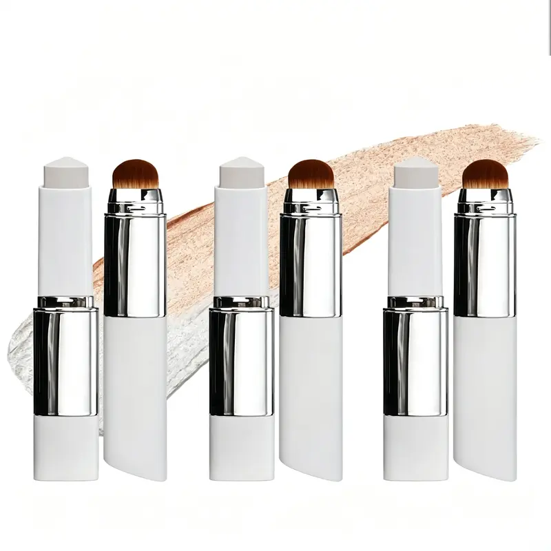 2-in-1 Korean Color Changing Foundation Stick with Detachable Brush Tip - Medium to Full Coverage, Dewy Finish, Tinted Base Makeup for Blend, Contour, Collagen Boost