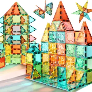 YRZtiles 100 Pcs Magnetic Tiles,Magnet Building Blocks Construction Stacking Educational Preschool STEM Toy Creative Playboard for Kids Baby Child Ages 3+