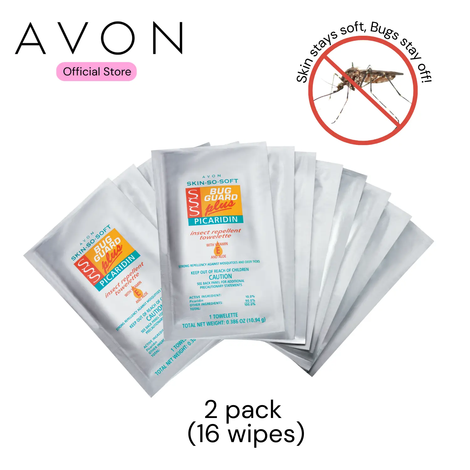 2-Pack (16 ct) Skin So Soft Bug Guard Plus Picaridin Towelettes