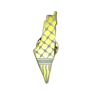 Palestine Map Palestinian Keffiyeh Gold Badge / Pin / Brooch With Premium Backing