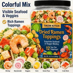 400g Ramen Topping Blend, Seafood & Vegetable Mix in Large Jar, 12 Assorted Noodle Add-Ins with Shrimp, Corn, Peas, Tofu Cubes, Narutomaki, Crab Stick, Cabbage & Veggie Bits for Instant Ramen, Soups and Rice Bowls