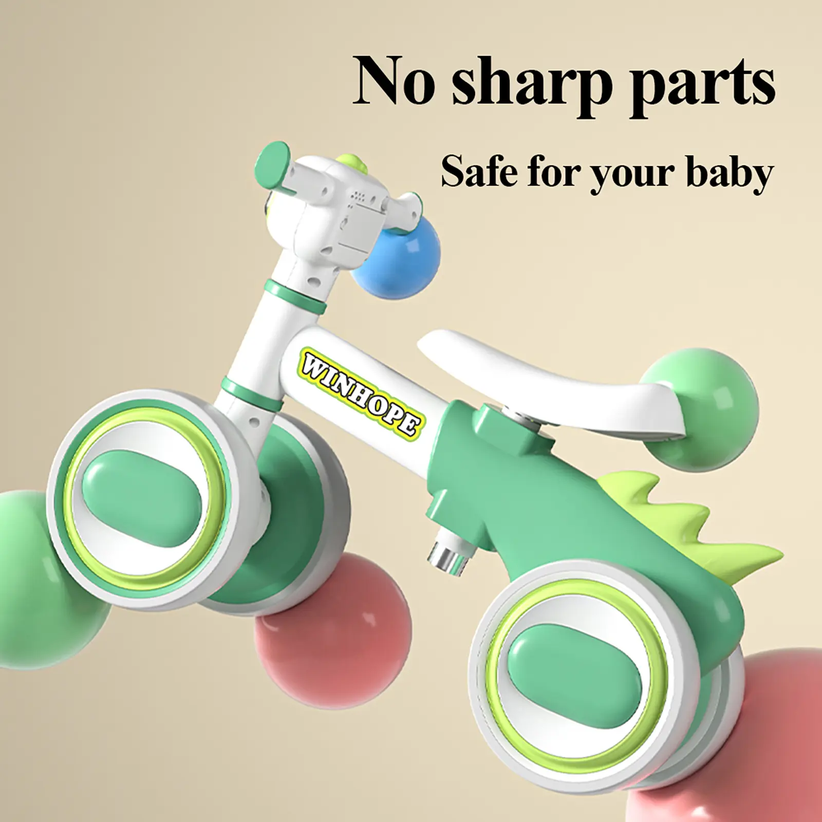WINHOPE Balance Ride Scooter for Ages 1–3 Children, Baby Push-Free Learning Bike with Music Lights, Quiet Wide Wheels Anti-Tip Over, Unisex Toy Vehicle for Indoor/Outdoor Use