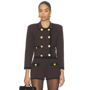 L'AGENCE Janu Cont Trim Knit Jacket in Dark Brown & Black