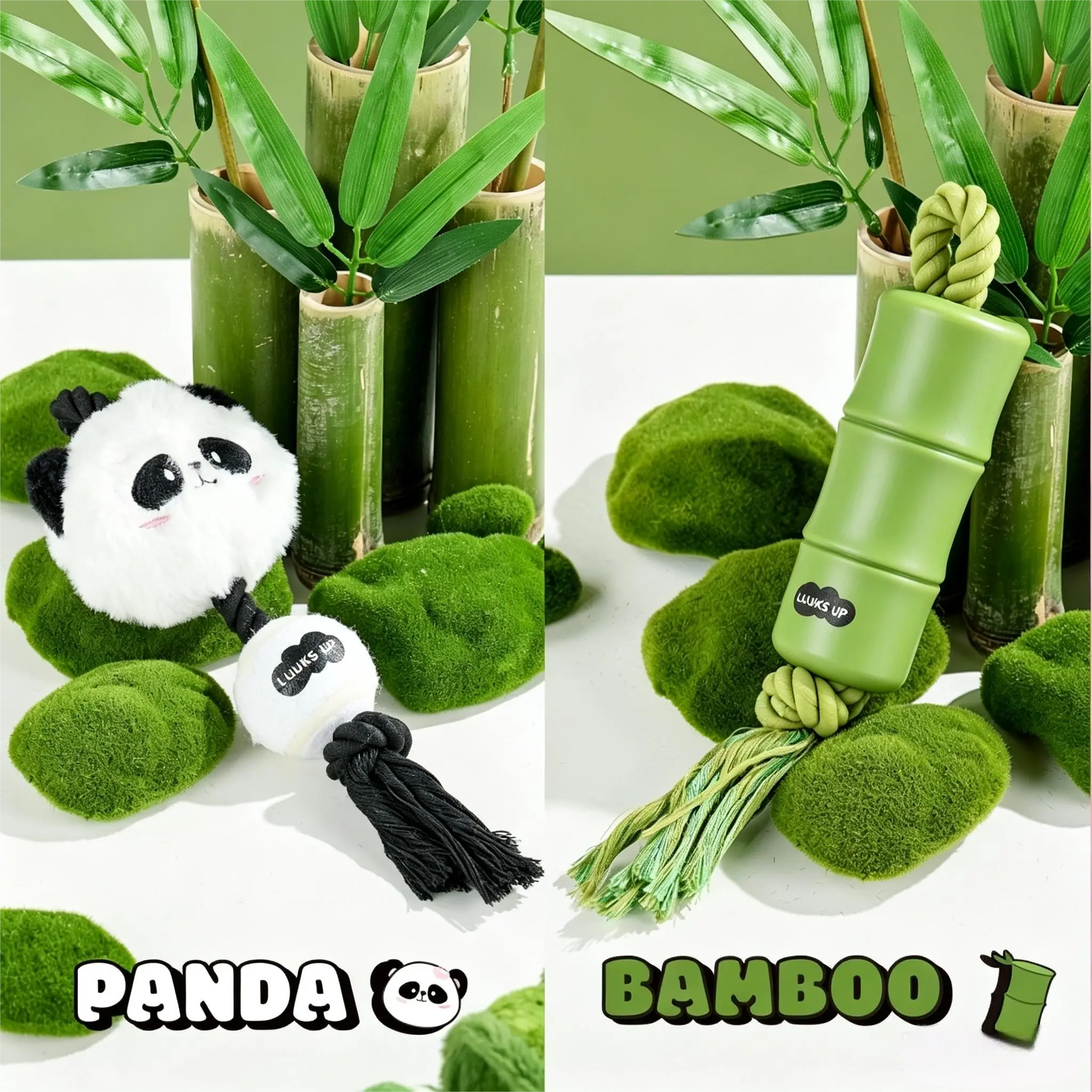 LUUKS UP Panda & Bamboo Dog Rope Toy, Durable Chew Toys for Small Medium Dogs, Interactive Teething Toy for Puppies