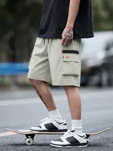 Summer Men's Casual Workwear Shorts, Five-Pocket Design, Elastic Waistband, Drawstring, Zipper Pockets, Ideal for Daily Wear & Outdoor Activities