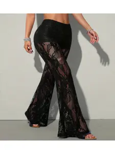 Women's Tight-Fitting Lace Sexy Bell Bottom Pants, Casual Chic Trousers, Stylish and Comfortable High Waist Design, Perfect for Casual and Party Wear