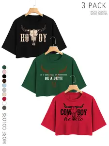 Trendy Western Cowboy Style Women's Short Top, Vintage Skull Print Tee, Loose Fit Casual Crop Shirt, Perfect for Concerts and Festivals, Womenswear Streetwear