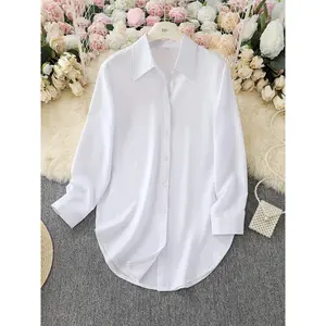 Women's Elegant Casual Business Long Sleeve Fitted Button Down Shirt, Versatile Mid-Length Button Front Blouse, Perfect for Spring & Fall