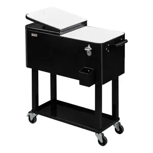 [ FLASH SALE ] 80 Quart Portable Outdoor Patio Rolling Cooler Cart Black