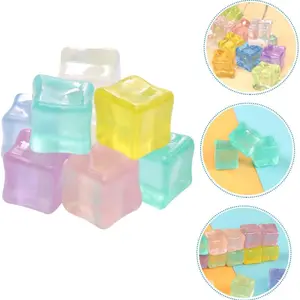 Simulated Glow Ice Cubes Colorful Light Transparent Square Bar Photography Props DIY Handmade Jewelry Decorations