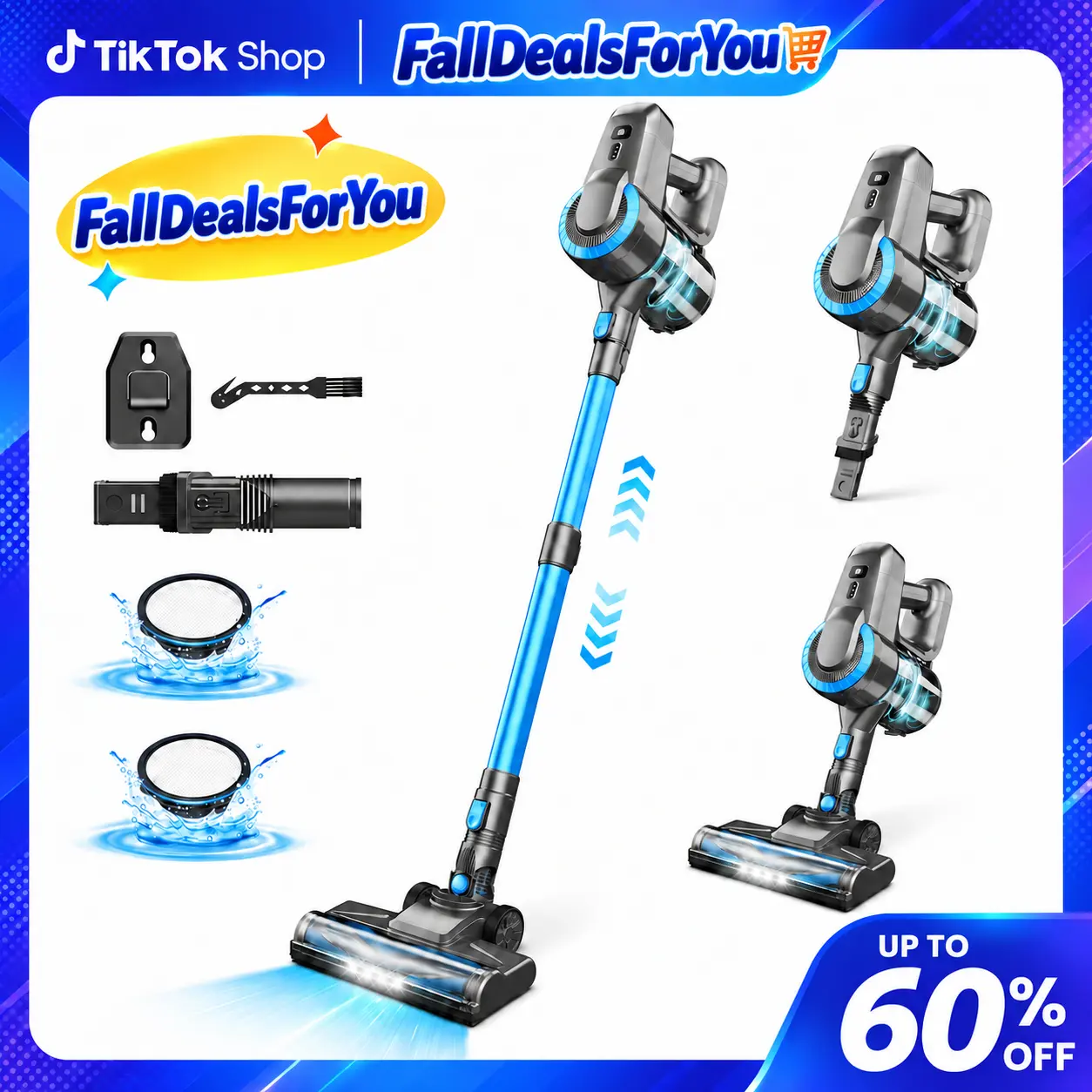 【FallDealsForYou】2026 Newly Upgraded Devoac Compact Cordless Vacuum Cleaner - 8-in-1 Stick & Cordless Handheld Vacuum, 20kPa/26kPa Suction, 40-Min Runtime, LED Headlight, Rechargeable HEPA Filter Home Cleaning Tool & Supplies for Floors, Pet Hair, Car