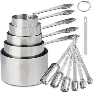 Stainless Steel Measuring Cups and Spoons Set of 12, 5 Dry Measuring Cups and 6 Measuring Spoons With Leveler for Kitchen