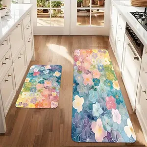 Floral Pattern Kitchen Runner, 2 Counts/set Non-slip Kitchen Mat, Durable Soft Kitchen Rug, Decorative Carpet for Home Kitchen Dining Room