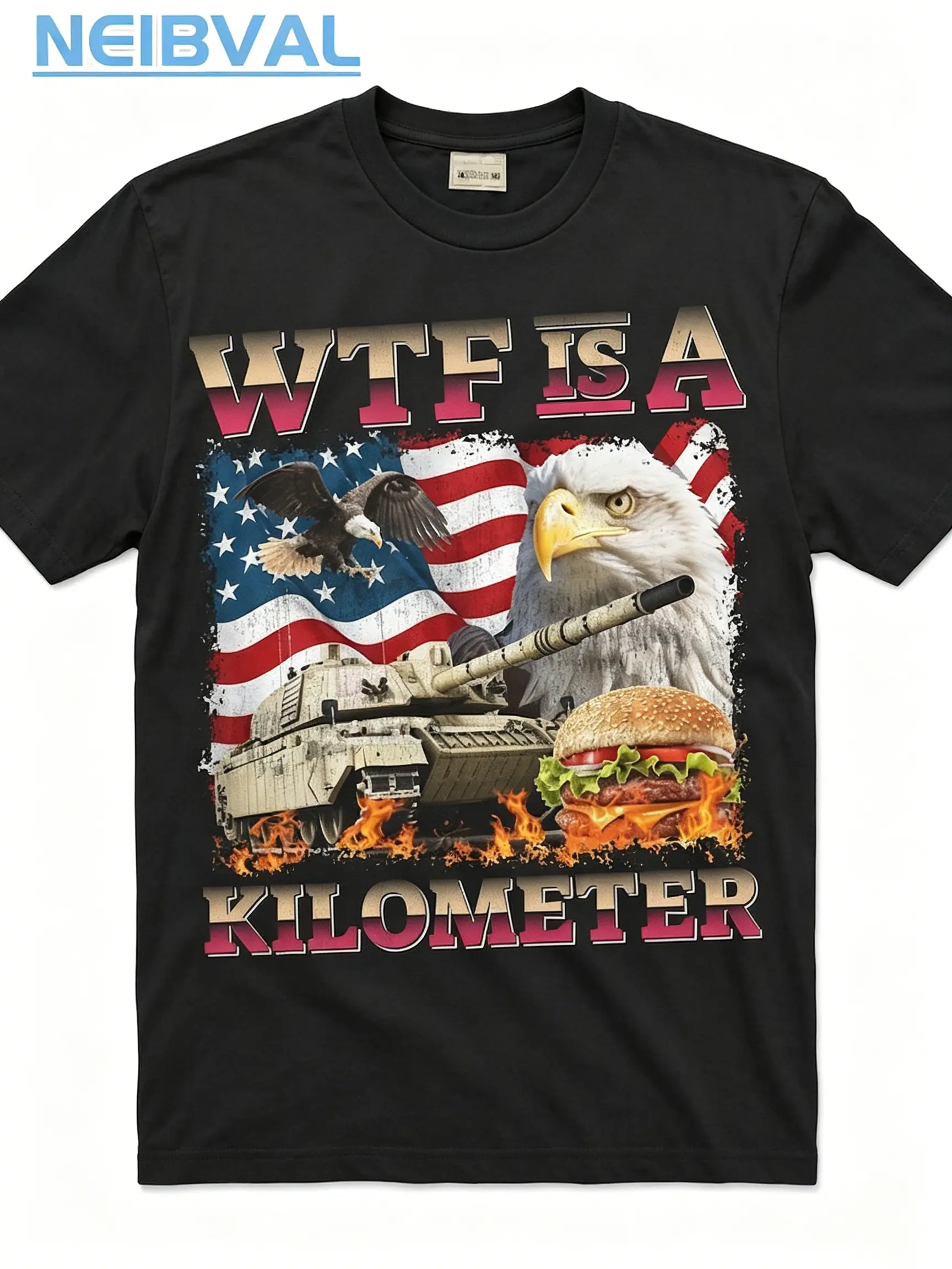 Funny WTF Is A Kilometer Men's Graphic Short Sleeve Crew Neck Tee Oversized Loose Fit Casual Streetwear Everyday Wear Unisex Graphic Tee Patriotic Eagle Flag Humor Shirt Available Sizes S-5XL