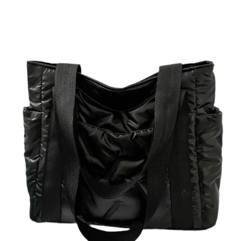 Women's Large Tote Bags Silver Metallic Finish with Black Handles Fashion Accessory Stylish and Practical Design