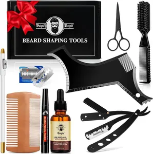 【Deals for You days】Beard Shaper for Men Beard Shaping Tools - Beard Straightener, Beard Template Guide, Professional Straight Edge Razor, Edge Blade, Barber Pencil, Beard Comb, Scissor, Gifts for Men Boyfriend Husband
