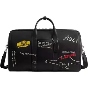 COACH Gotham 45 Leather Travel Bag with Sketch Print and Detachable Shoulder Strap for Men in Black