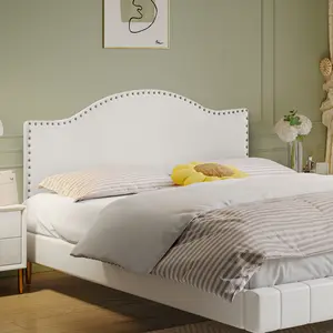 Upholstered Nail Head Bed Headboard, 12 Adjustable Positions Queen Headboard